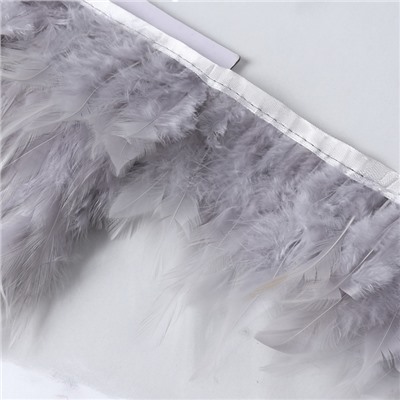 Перья петуха декоративные, на ленте, 10-15 см, 5±0.5 м, светло-серые