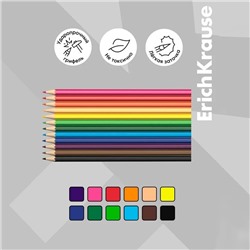 Карандаши 12 цветов ErichKrause Basic, дерево, шестигранные, 2.6 мм грифель, картонная упаковка, европодвес