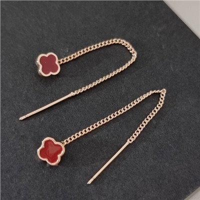 Серьги протяжки ювелирная бижутерия коллекция "Дубай", покрытие позолота, вставка: эмаль, цвет: красный, арт.314.927