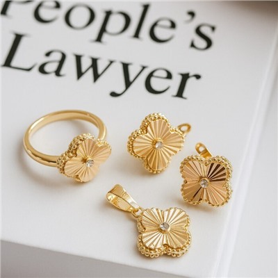 Комплект ювелирной бижутерии Итальянское золото (покрытие желтое 14к), серьги, кулон и кольцо 17 р, вставка: цирконы, цвет: прозрачный, арт.313.338-17