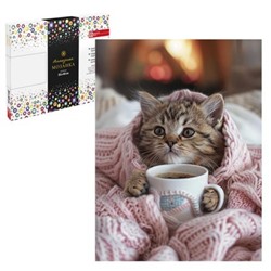 Алмазная мозаика по номерам 30х40 см (НА ПОДРАМНИКЕ) "КОТЕНОК В ПЛЕДЕ" 68635 Феникс