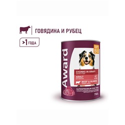 Влажный корм AWARD для взрослых собак кусочки с говядиной и рубцом в соусе 750 г