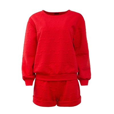 Пижама женская (свитшот, шорты) MINAKU: New happy, размер 52, красная