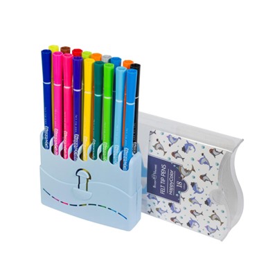 Фломастеры 18цв "СЧАСТЛИВЫЙ ЦВЕТ/HAPPYCOLOR" в пластиковом пенале 32-0044 Bruno Visconti