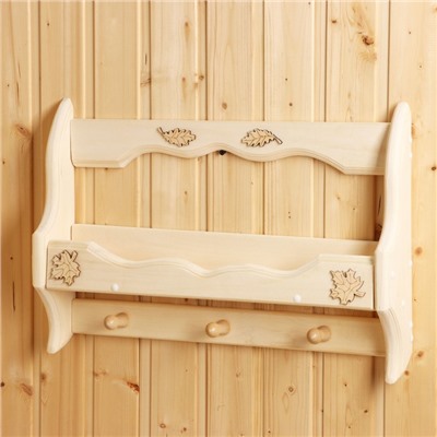 Полка - вешалка для бани и сауны «Волна», липа, 53×37×9 см, 3 крючка