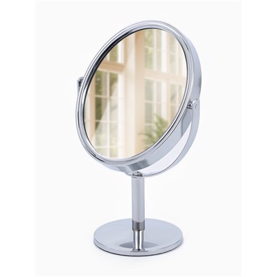Зеркало настольное, с увеличением х2, двустороннее, 11×18 см, (9.4×11.5 см), металлическое