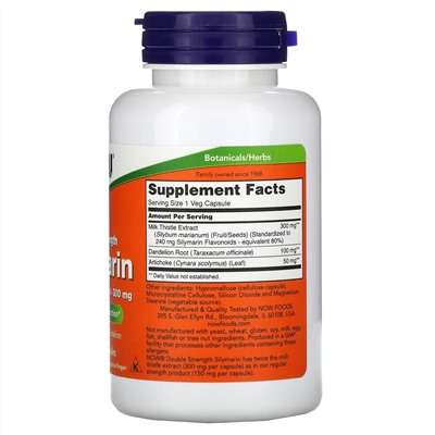 Now Foods, силимарин, экстракт расторопши, 300 мг, 100 растительных капсул