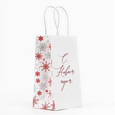 Пакет подарочный новогодний «С Новым годом», белый крафт, 12×21×9 см
