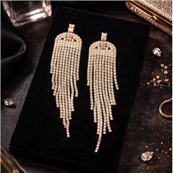 Серьги длинные женские вечерние со стразами, цвет: золотистый и прозрачный, арт.012.041