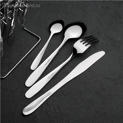 УЦЕНКА Набор столовых приборов из нержавеющей стали, «Водопад», 24 предмета, на подставке, цвет серебряный