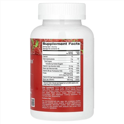 California Gold Nutrition, Жевательные таблетки с комплексом витаминов группы B, без желатина и глютена, натуральный клубничный вкус, 45 жевательных таблеток
