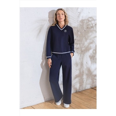 Прямые брюки с лампасами из эластичного футера двухнитки без начеса VILATTE, 1232410