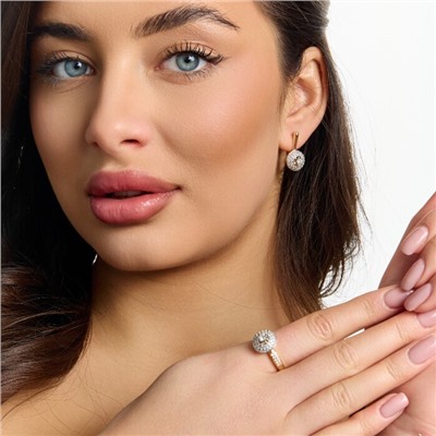 Комплект ювелирной бижутерии коллекция "Дубай" серьги и кольцо 18 р, покрытие позолота, вставка: цирконы, цвет: прозрачный, арт.217.511-18