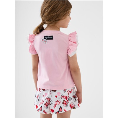 Комплект для девочек: джемпер трикотажный (футболка), шорты текстильные