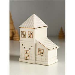 Фигурка светящаяся «Домик с верандой», керамика, белый с золотом, 9.5×6×12.5 см