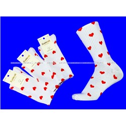 Байвей высокие носки белые с принтом "Сердечки" арт. 2344