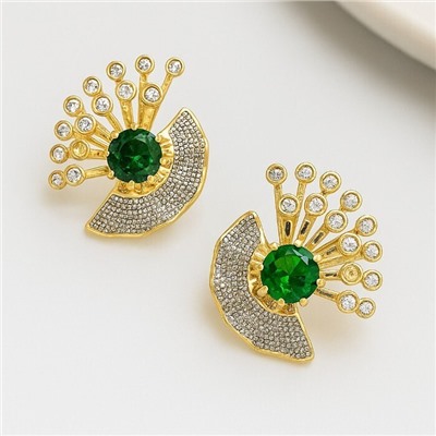 Серьги ювелирная бижутерия Итальянское золото (покрытие желтое 14к), вставка: фианиты, цвет: зеленый и прозрачный, арт.313.371