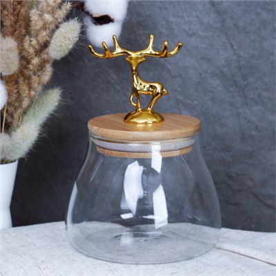 Банка для сыпучих бамбуковая крышка с фигуркой 500 мл 11,5х10,5 см  / LCSC2442 /уп 100/ новогодняя