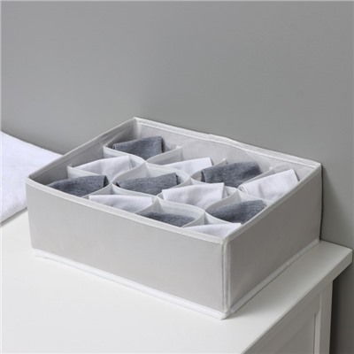 Органайзер для хранения белья LaDо́m, 12 ячеек, 32×24×12 см, серый
