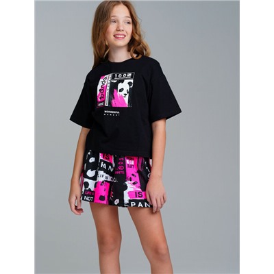 Комплект трикотажный для девочек: фуфайка (футболка), шорты