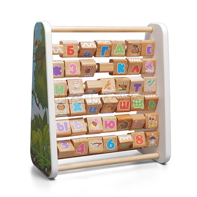 Счёты деревянные многофункциональные "Азбука" с обучающим пособием для детей