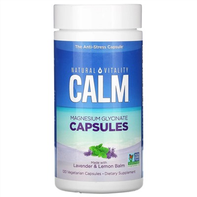Natural Vitality, Calm, капсулы с глицинатом магния, с лавандой и мелиссой,120 вегетарианских капсул