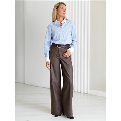 Брюки-трубы из эластичного хлопка с эффектом кожи