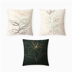 Чехол на подушку 3 шт. «Этель. Цветы», 40×40 см, велюр