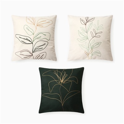 Чехол на подушку 3 шт. «Этель. Цветы», 40×40 см, велюр