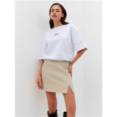 Юбка мини с разрезом женская MIST: Classic Collection, размер 48, бежевая, белая