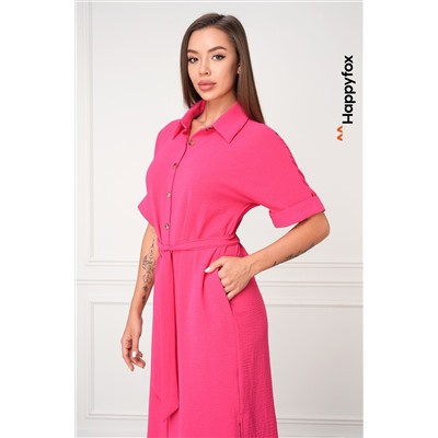 Женское платье-рубашка из ткани-жатка Happyfox