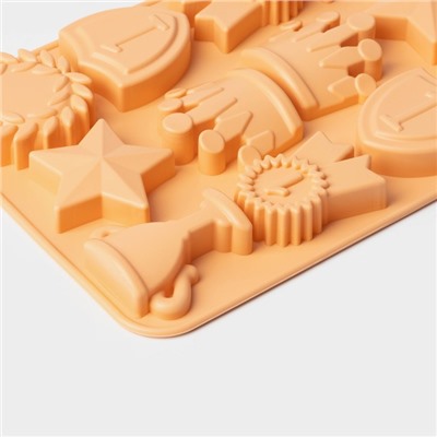 Форма для шоколада Доляна «Чемпион», силикон, 12 ячеек, 24×16×2 см, персиковая