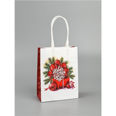Пакет бумажный подарочный новогодний крафт «Время чудес» 16×12×6 см