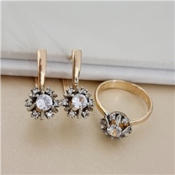 Комплект ювелирной бижутерии коллекция "Дубай" серьги и кольцо 18 р, покрытие позолота, вставка: фианиты, цвет: прозрачный, арт.215.450-18