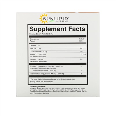SunLipid, липосомальный витамин C, с натуральными ароматизаторами, 30 пакетиков по 5,0 мл (0,17 унции)