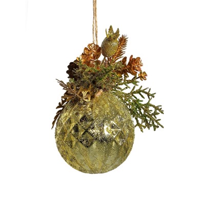Ёлочный шар «Валенсия», новогодний, d=8 см, грани шишка ягоды, золото