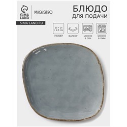 Блюдо для подачи Magistro Alpine Frost. 23×21×2.5, фарфор, голубовато-серый