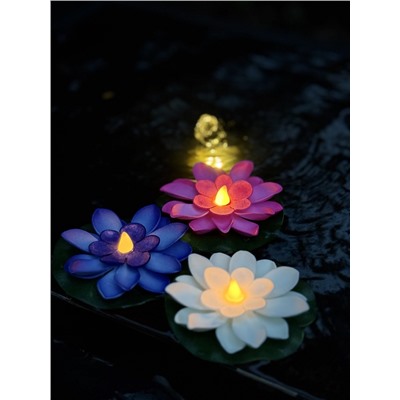 Садовый светильник для водоёмов «Лотос», 10×13×15 см, на батарейке, фиолетовый