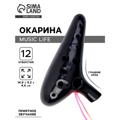 Окарина Music Life 12 отверстий, черная, 14.8×9.2×4.6 см