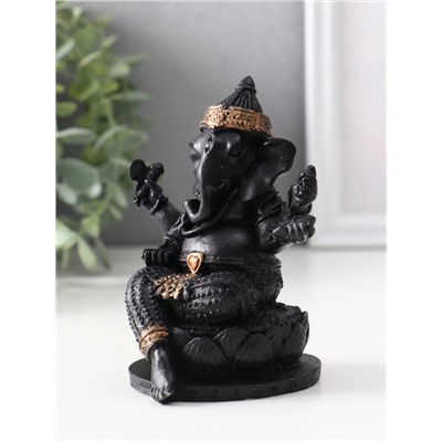 Фигурка гипс «Ганеша на лотосе», 10.5×9×8 см, чёрная