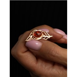 Брошь из золочёного серебра с натуральным янтарём - Перо бр-010з440