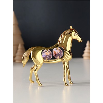 Фигурка металл «Лошадь» с 4 розовыми хрусталиками, 9×3×9 см
