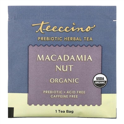 Teeccino, Prebiotic Herbal Tea, Organic Macadamia Nut, Caffeine Free, 10 Tea Bags, 2.12 oz (60 g)
