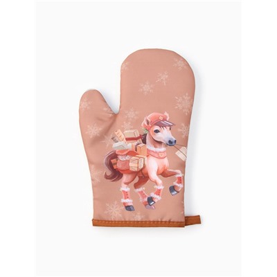 Набор подарочный новогодний «Почтовая лошадка» варежка-прихватка, лопатка силикон