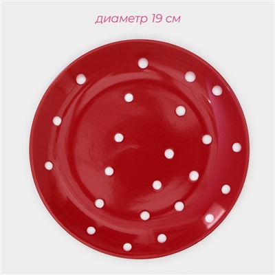 Тарелки Доляна «Красный горох», 18 предметов: 6 тарелок d=19 см, 6 тарелок d=27 см, 6 мисок d=19 см, керамика, красные
