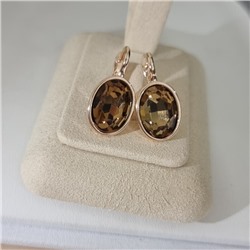 Серьги с кристаллом под Swarovski ювелирная бижутерия коллекция "Дубай" покрытие позолота, вставка: стекло, цвет: коричневый, арт.414.732