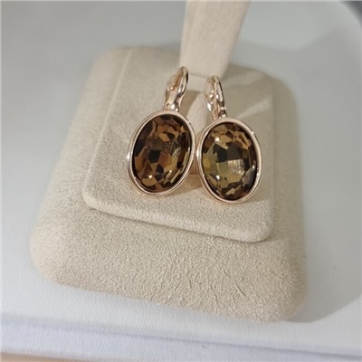 Серьги с кристаллом под Swarovski ювелирная бижутерия коллекция "Дубай" покрытие позолота, вставка: стекло, цвет: коричневый, арт.414.732