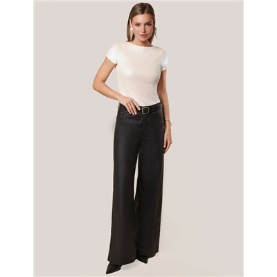 Футболка облегающая из хлопка в рубчик с вырезом лодочка с матовым покрытием металлик