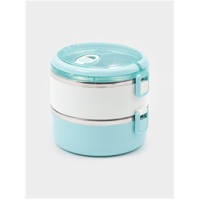 Ланч бокс TAKE IT EASY «Милави», 1.1 л, ёмкость 500 мл, 2 уровня,, сохраняет тепло 2 ч, нержавеющая сталь, белый, голубой