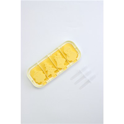 Форма для мороженого с крышкой Доляна «Новый год», силикон, 24×10×3 см, 4 ячейки, с палочками, жёлтая